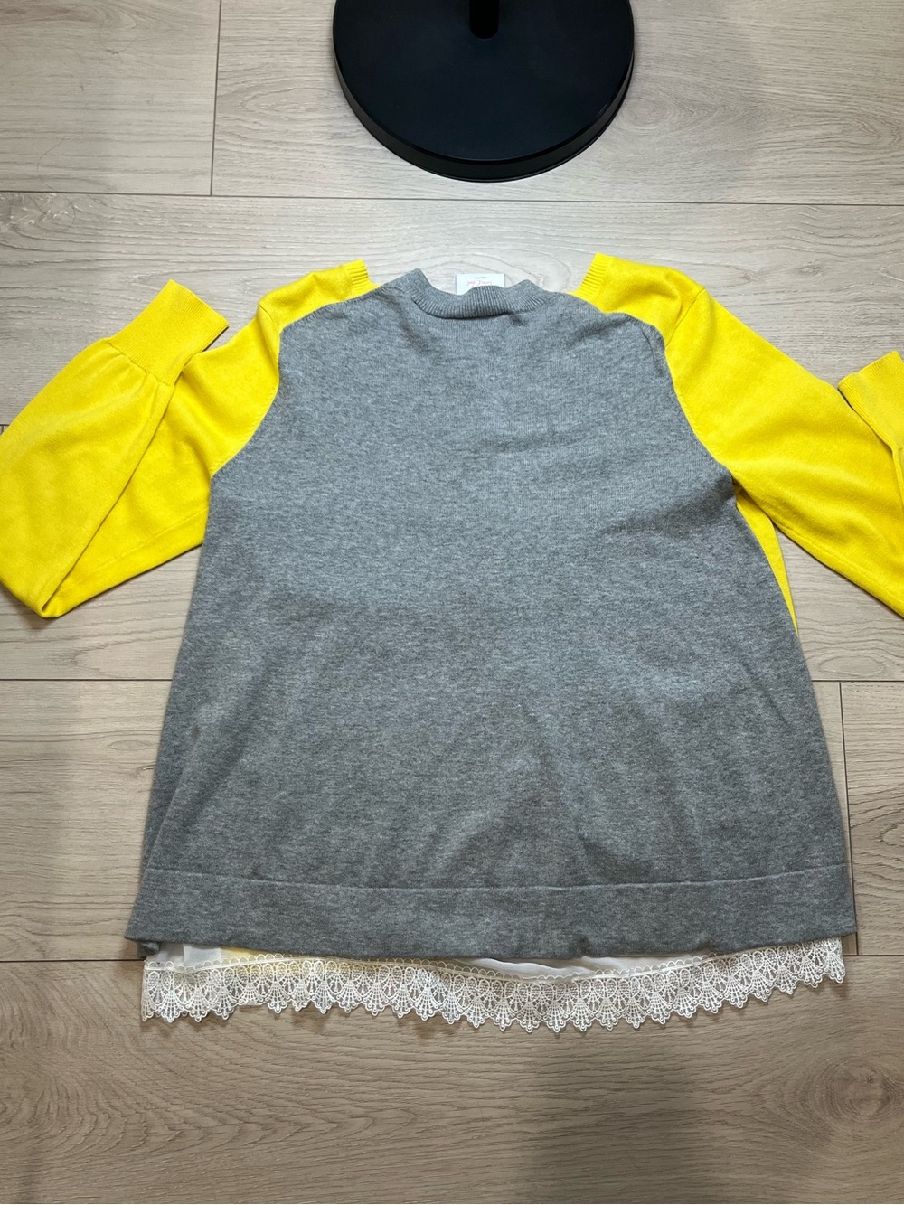 CAbi Yellow & Gray Layered-Back Button Cardigan size large - Picture 6 of 7